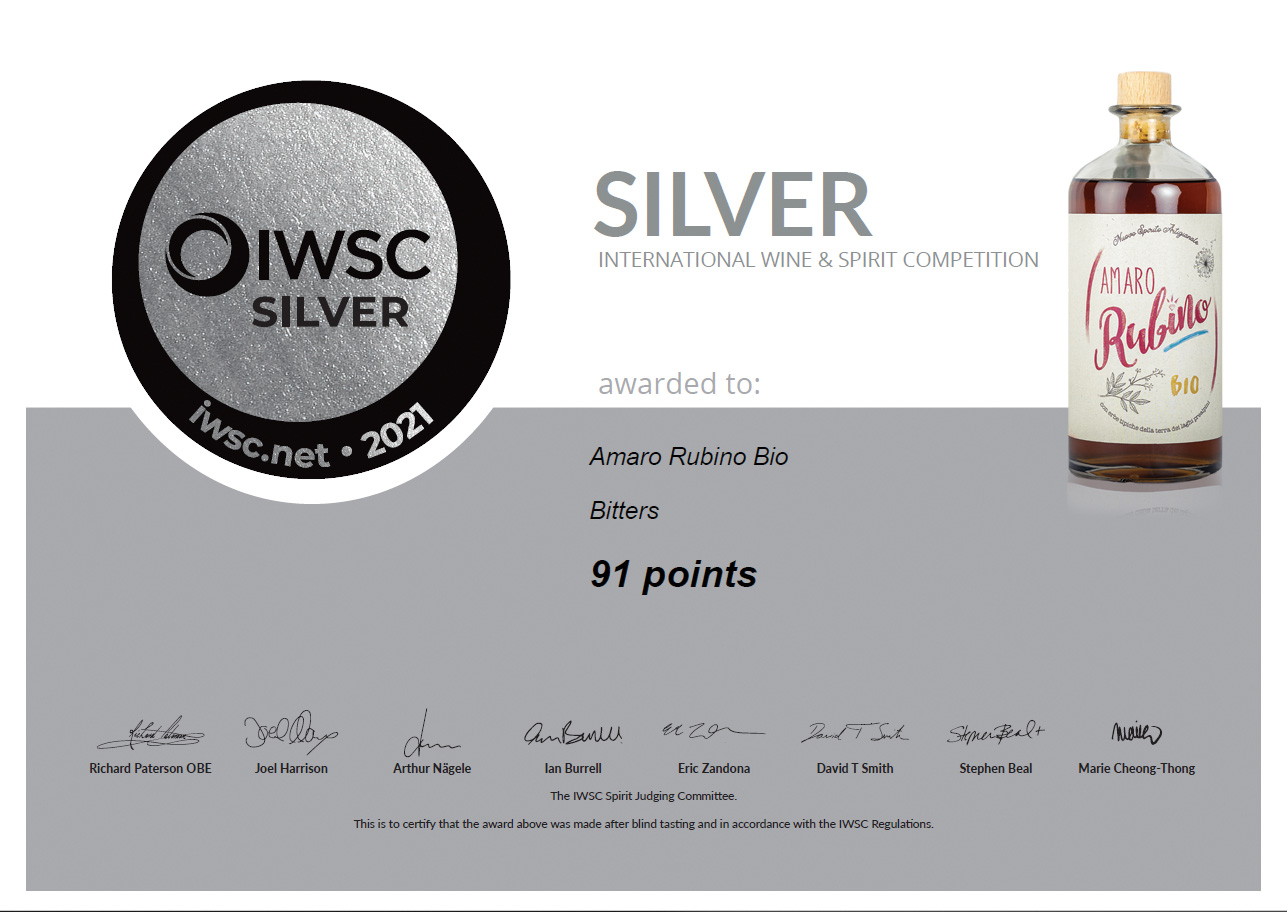Attestato IWSC medaglia d'argento 2021